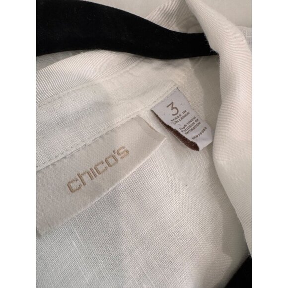 Chico's Size 3 White 100% Linen Long Sleeve Button-Up Blouse w/Roll-Tab Sleeves - Picture 2 of 13